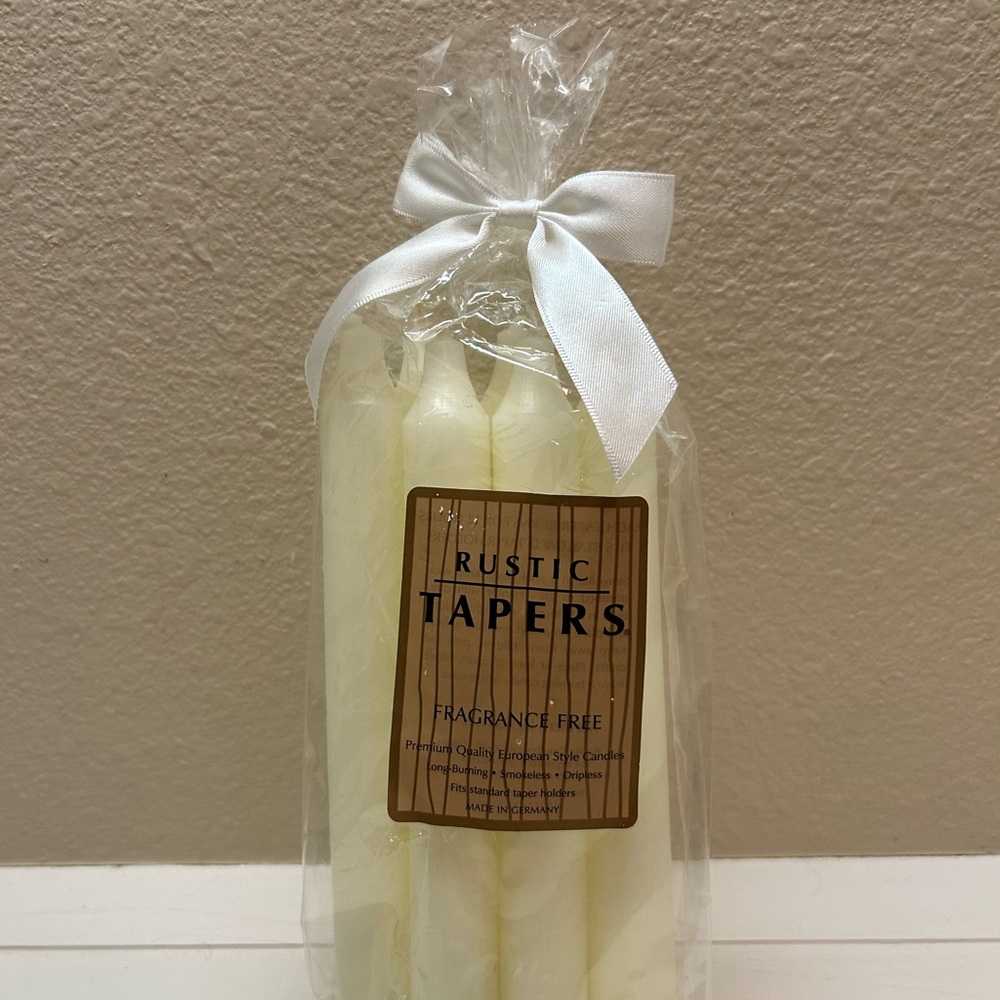 Rustic Tapers Fragrance-Free White Candles.  European style Candles.